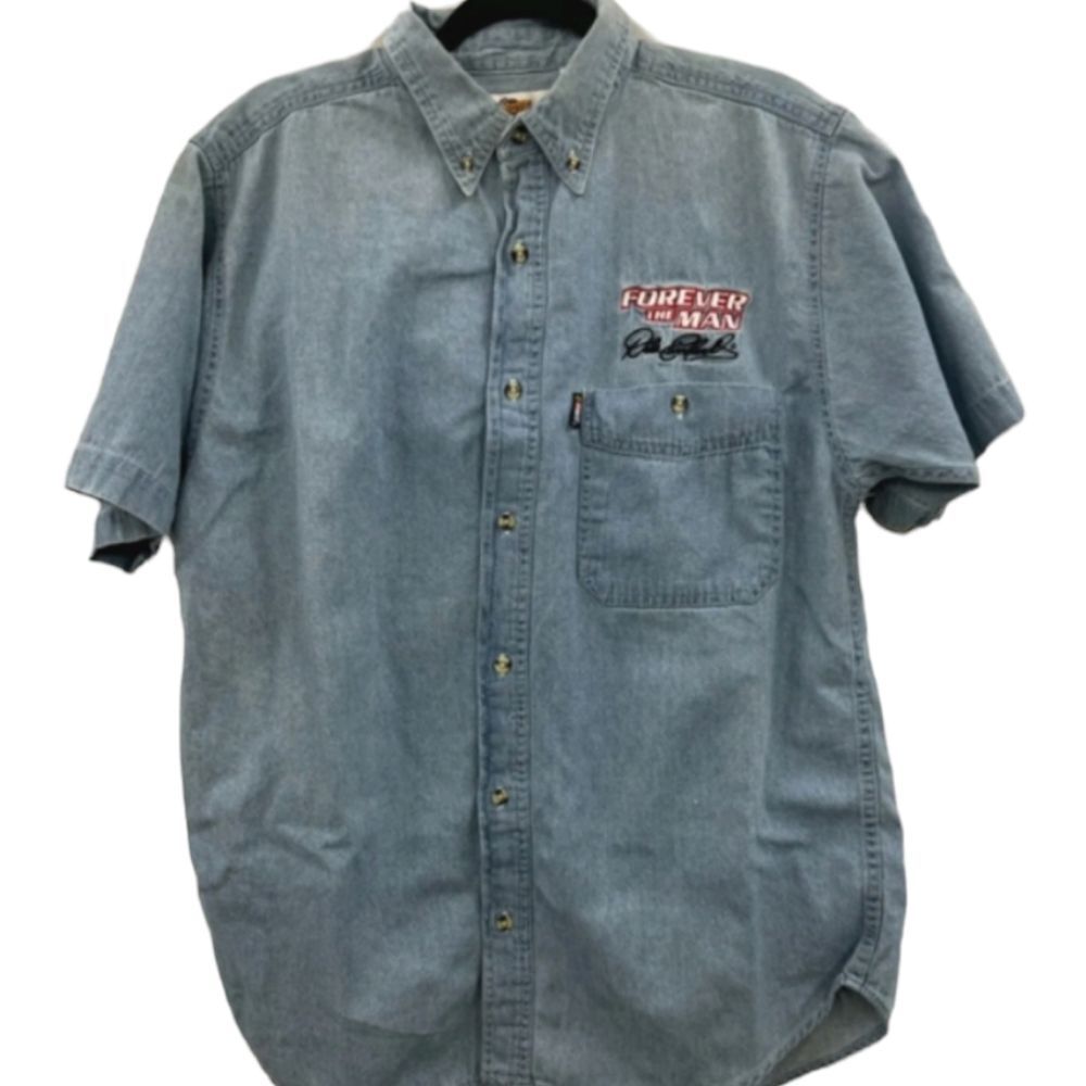 Vintage Blue Jean Button Up NASCAR & Dale Earnhardt Forever The Man #3 Large